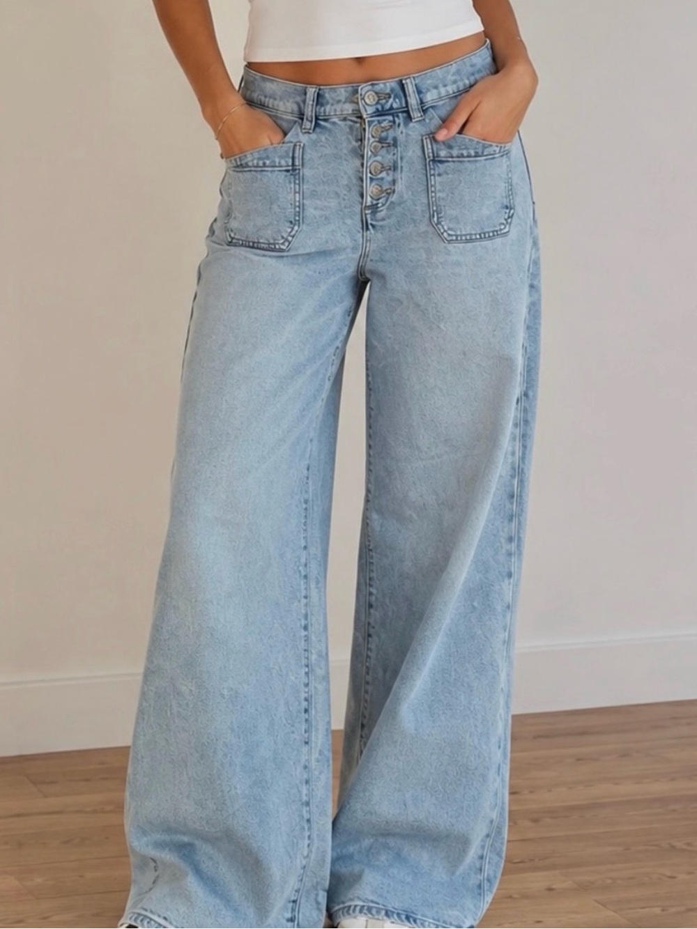 Lands' End High Rise Wide Leg Jeans Light Wash 4 Petite